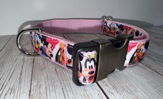 Dog Collar Pink Disney Mickey Minnie Large Handmade Heavy Duty W/Buckle NEW