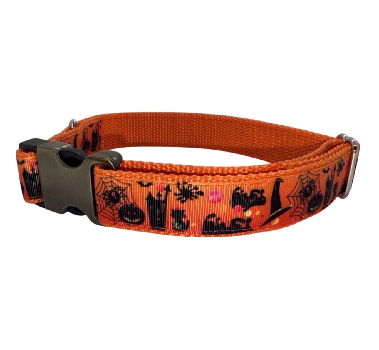 Dog Collar Spooky Fall Halloween Orange Large Handmade Heavy Duty W/Buckle NEW