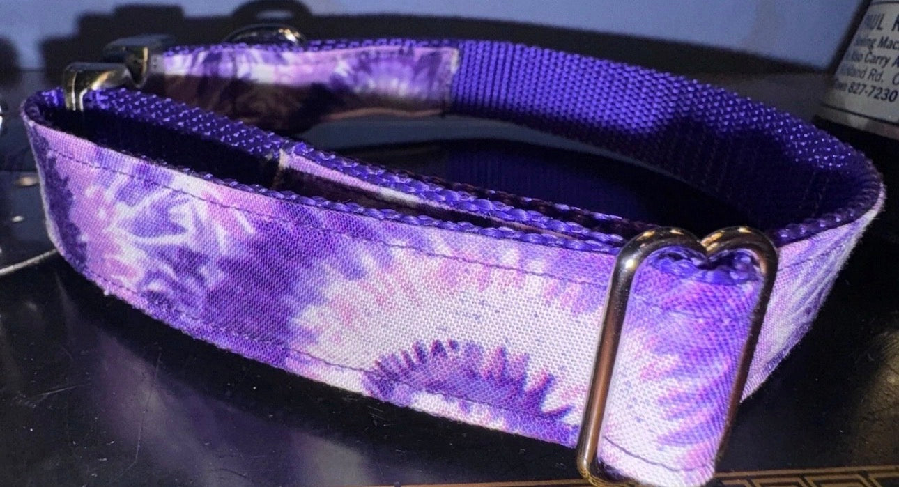 Dog Collar Tye Dye Purple Large Handmade Heavy Duty W/Buckle NEW