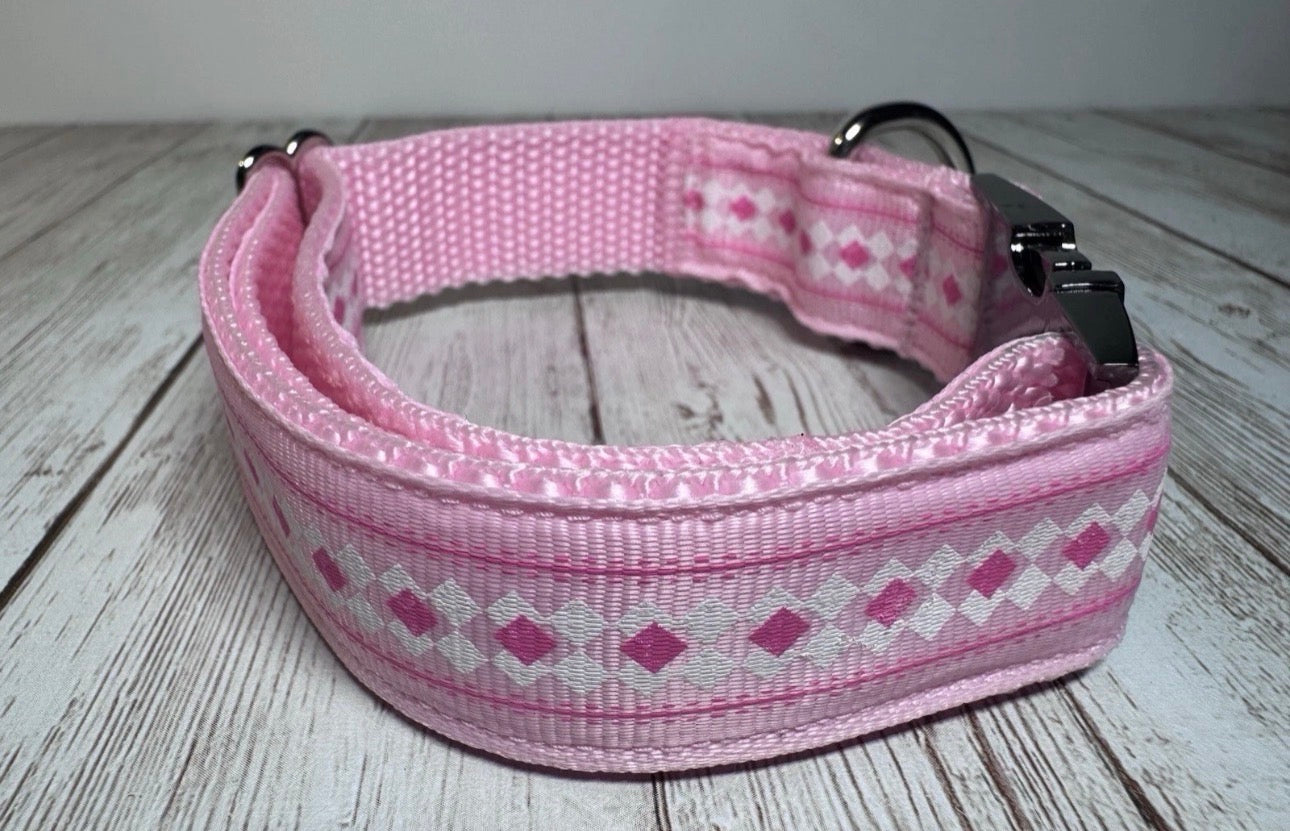Dog Or Puppy Collar Pink Flowers 1” Wide Small Handmade NEW With Metal Buckle