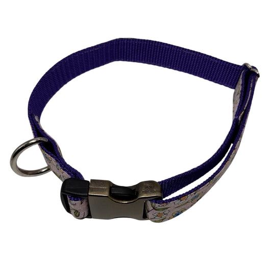 Large Handmade Heavy Duty Dog Collar Pink & Purple Flowers Print