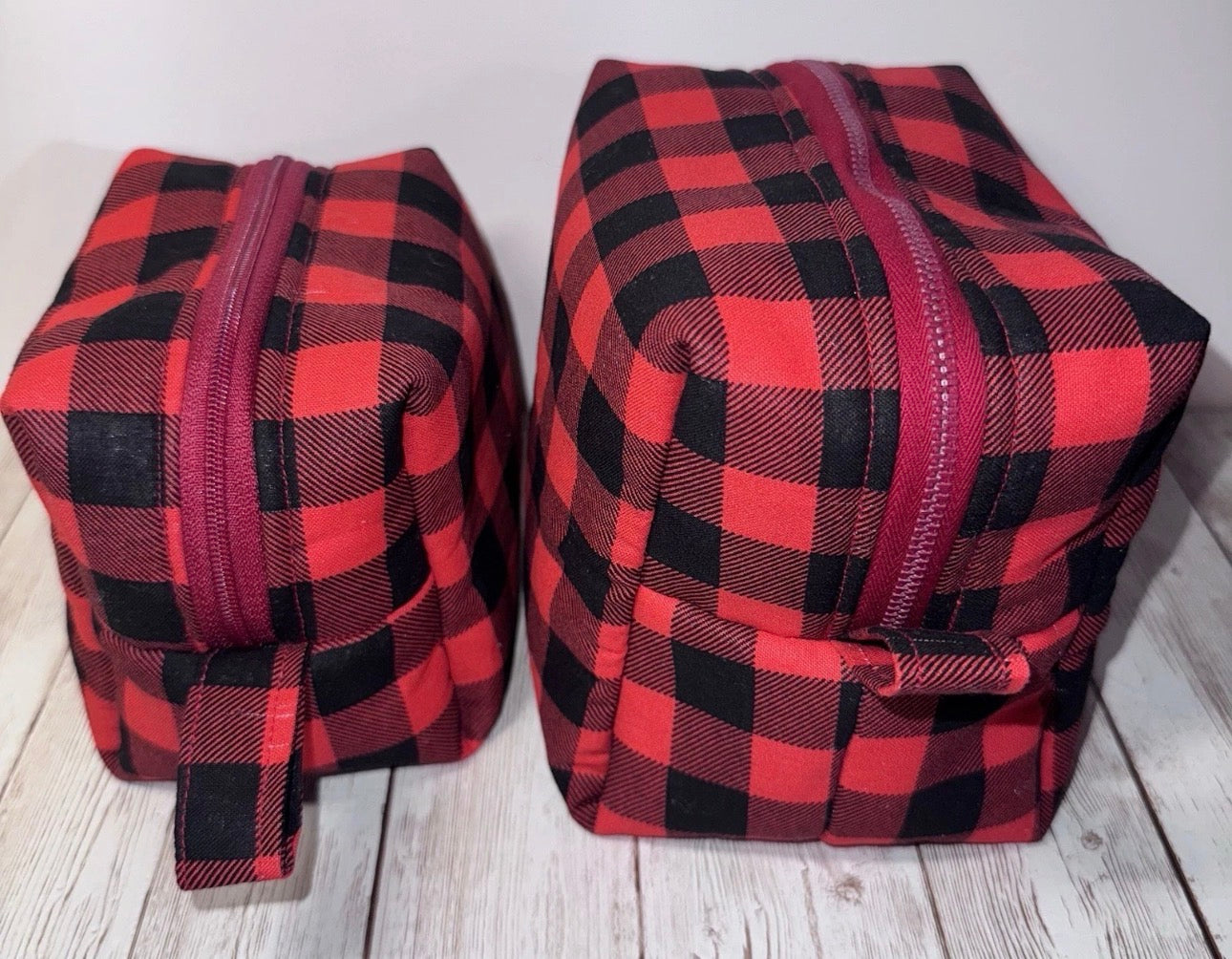 Boxy Makeup Bag Buffalo Plaid Christmas Lumberjack Theme 2 Handmade Bags Set