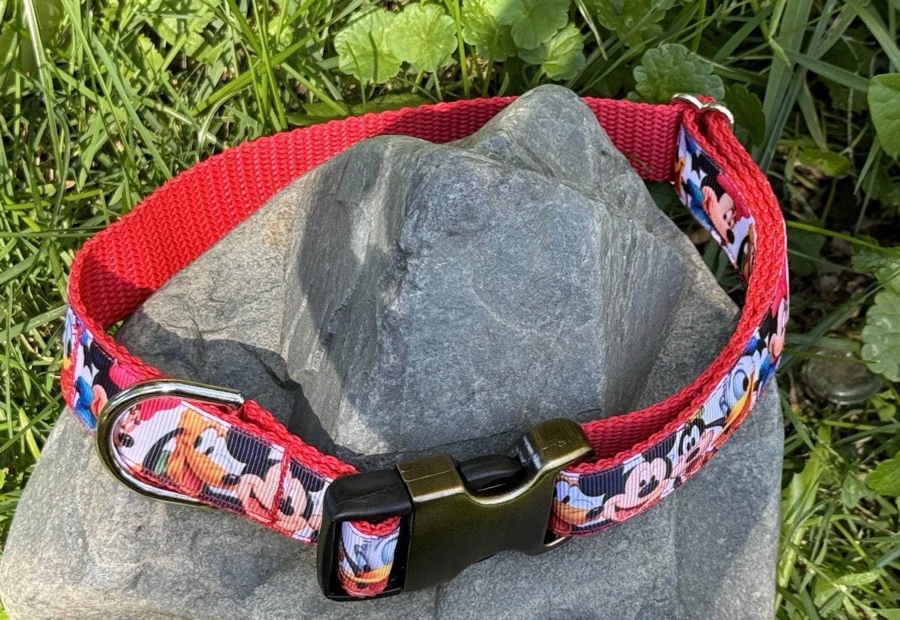 Dog Collar Red Disney Mickey Minnie Large Handmade Heavy Duty W/Buckle NEW