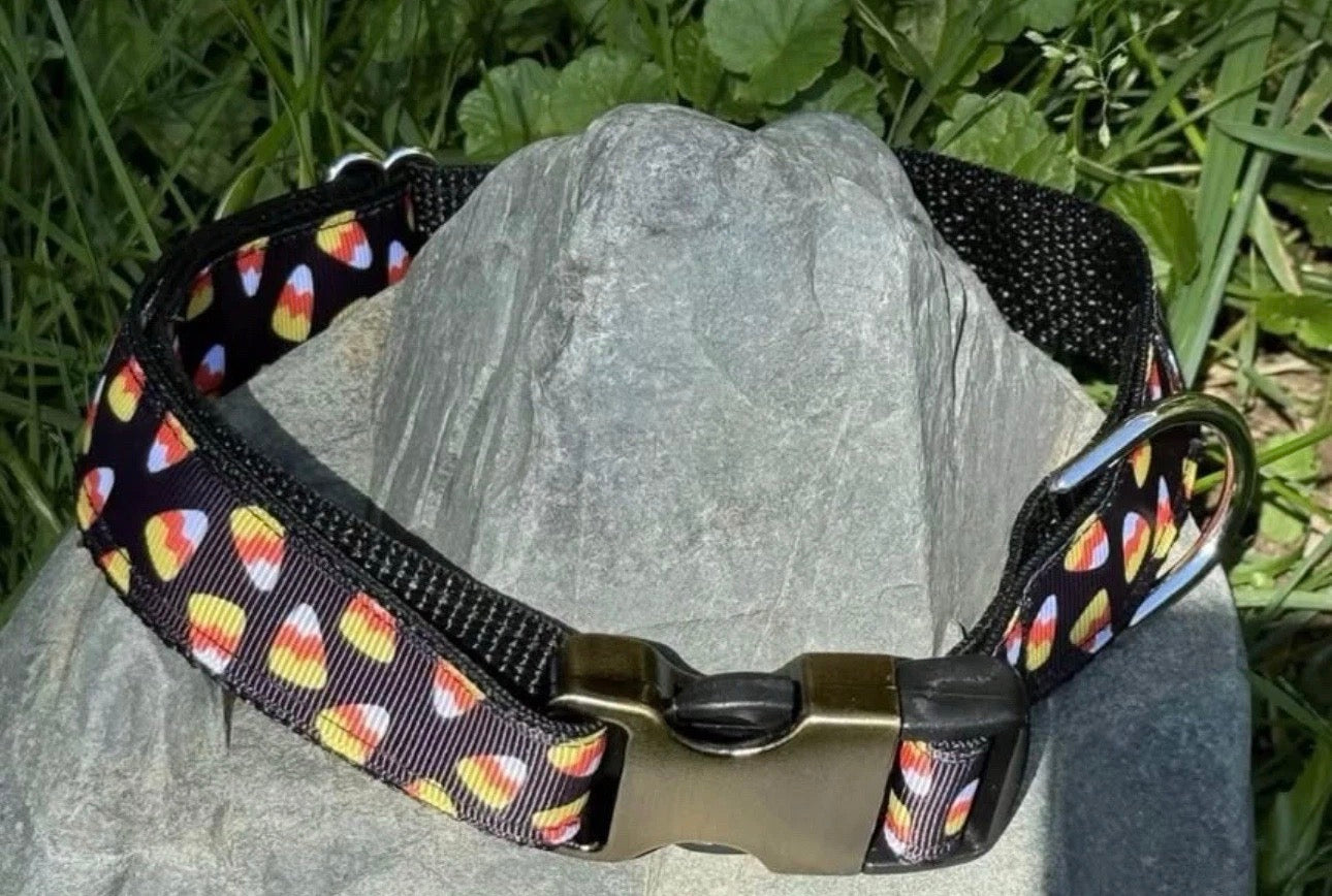 Dog Collar Candy Corn Fall Halloween Large Handmade Heavy Duty W/Buckle NEW