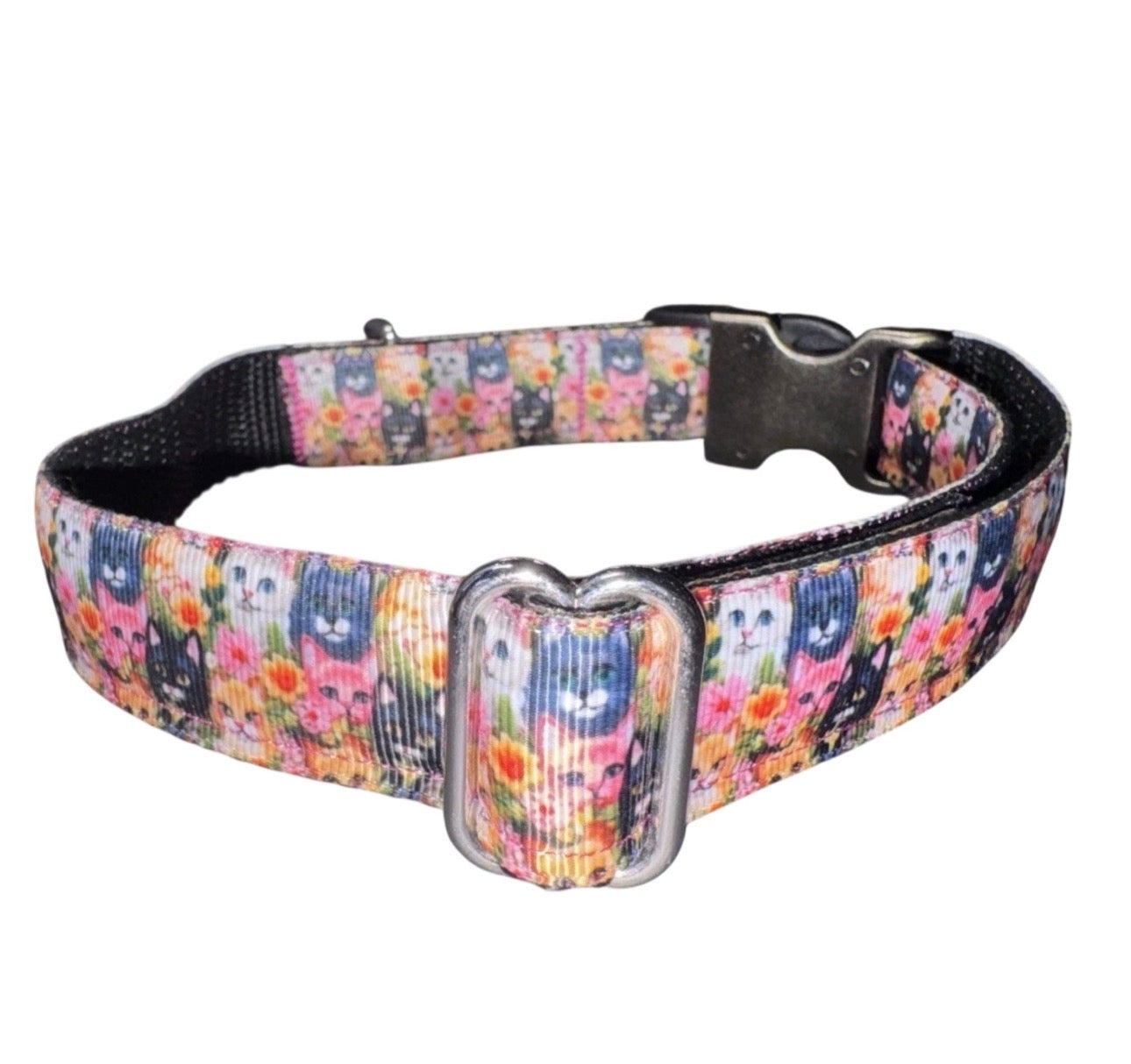Dog Collar Kittens Cat Print Large Handmade Heavy Duty Pattern NEW