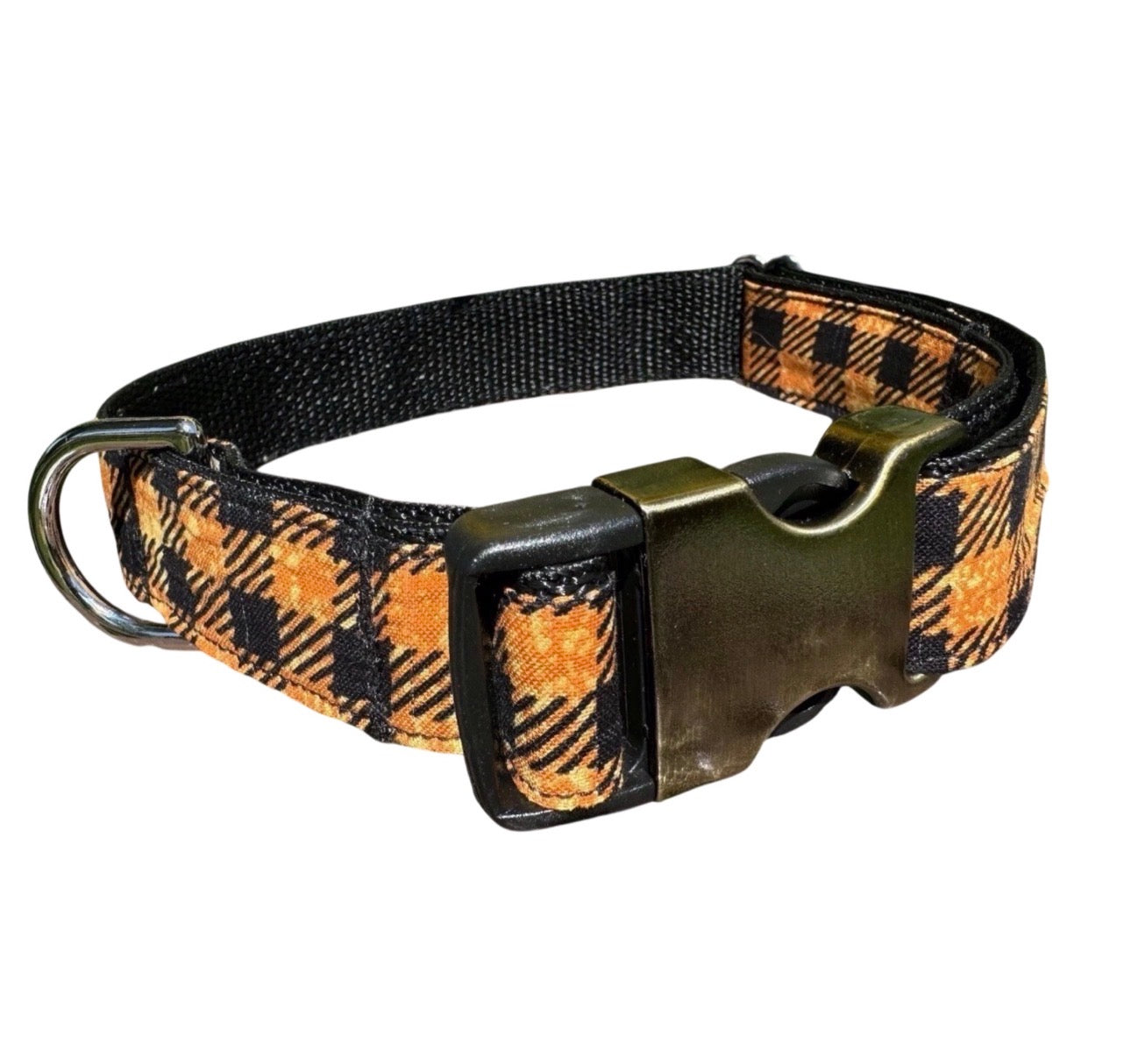 Dog Collar Orange Plaid Fall Halloween Large Handmade Heavy Duty With Buckle NEW