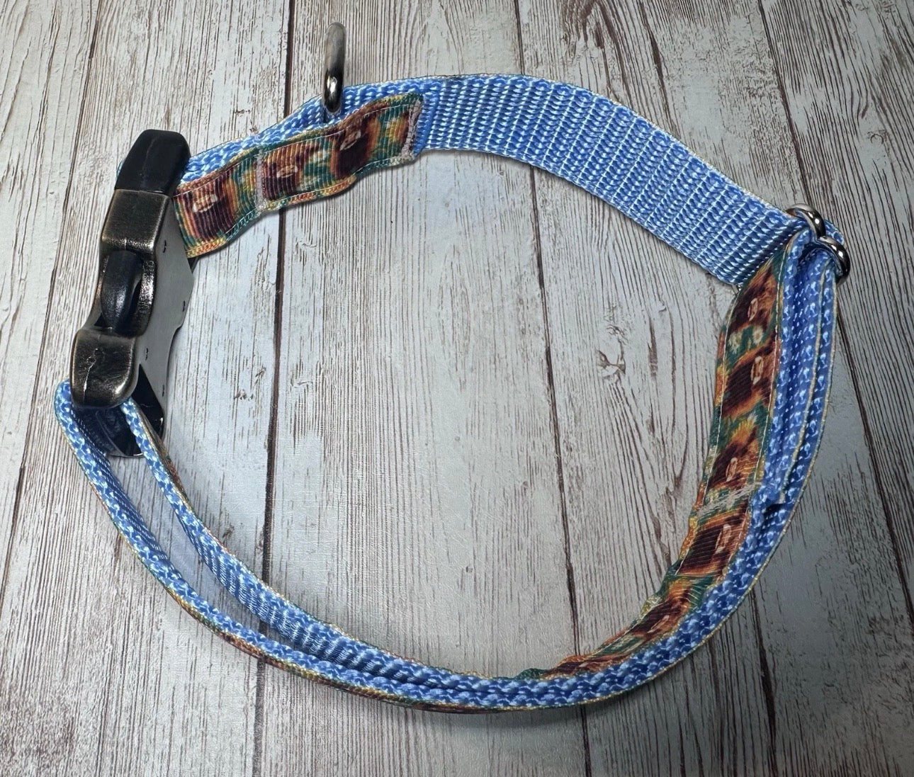 Dog Collar Highland Cow Blue Large Handmade Heavy Duty W/Buckle NEW
