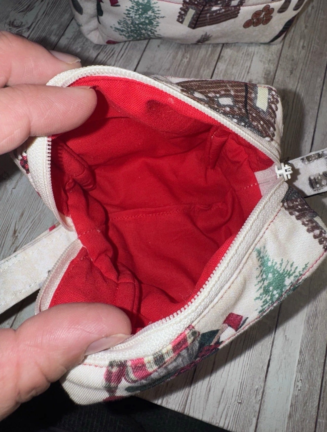 Boxy Makeup Bag Gnome Christmas Lumberjack Theme Set Of 3 Handmade Bags.