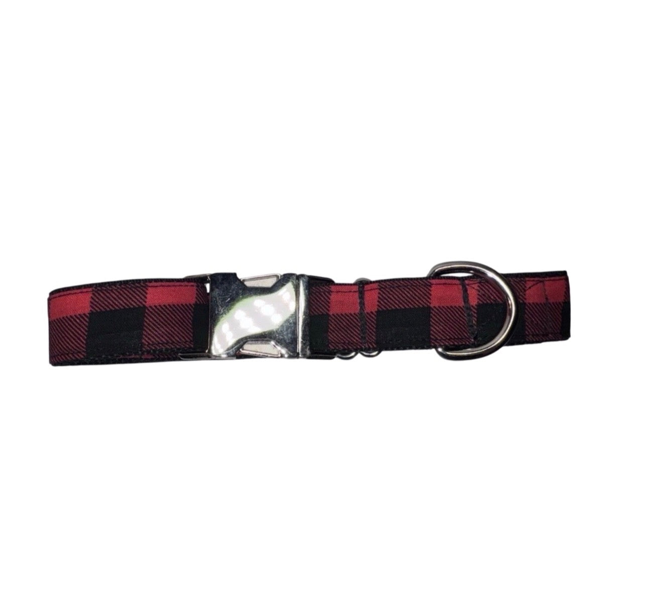 Dog Collar Red Buffalo Plaid Holiday Large Handmade Heavy Duty W/Buckle NEW