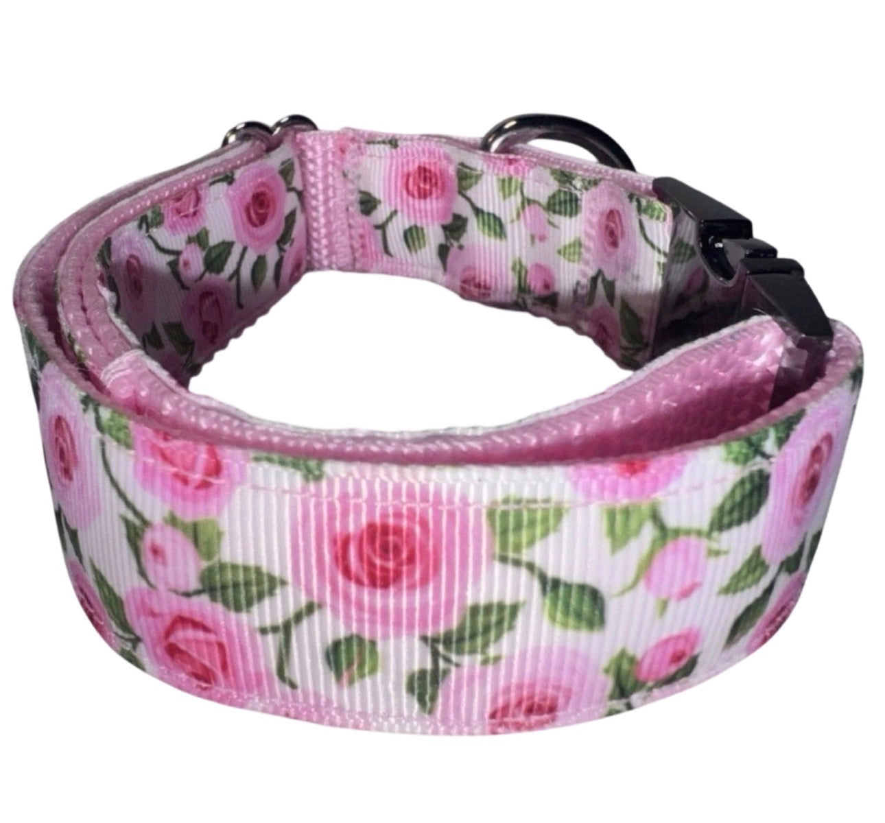 Dog Or Puppy Collar Pink Roses 1” Wide Small Handmade NEW With Metal Buckle