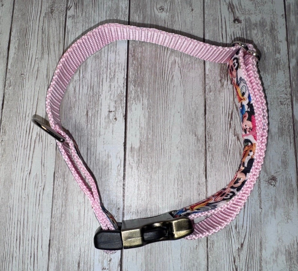Dog Collar Pink Disney Mickey Minnie Large Handmade Heavy Duty W/Buckle NEW
