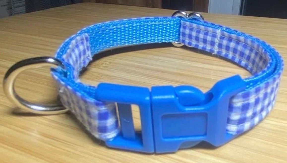 Dog/Cat/Puppy Collar Blue Plaid Small Handmade NEW