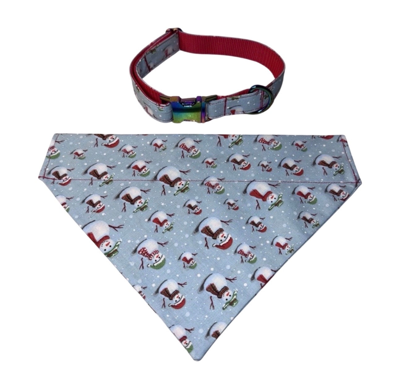 Bandana & Large Dog Collar Set Snowman Christmas Theme Handmade Heavy Duty NEW