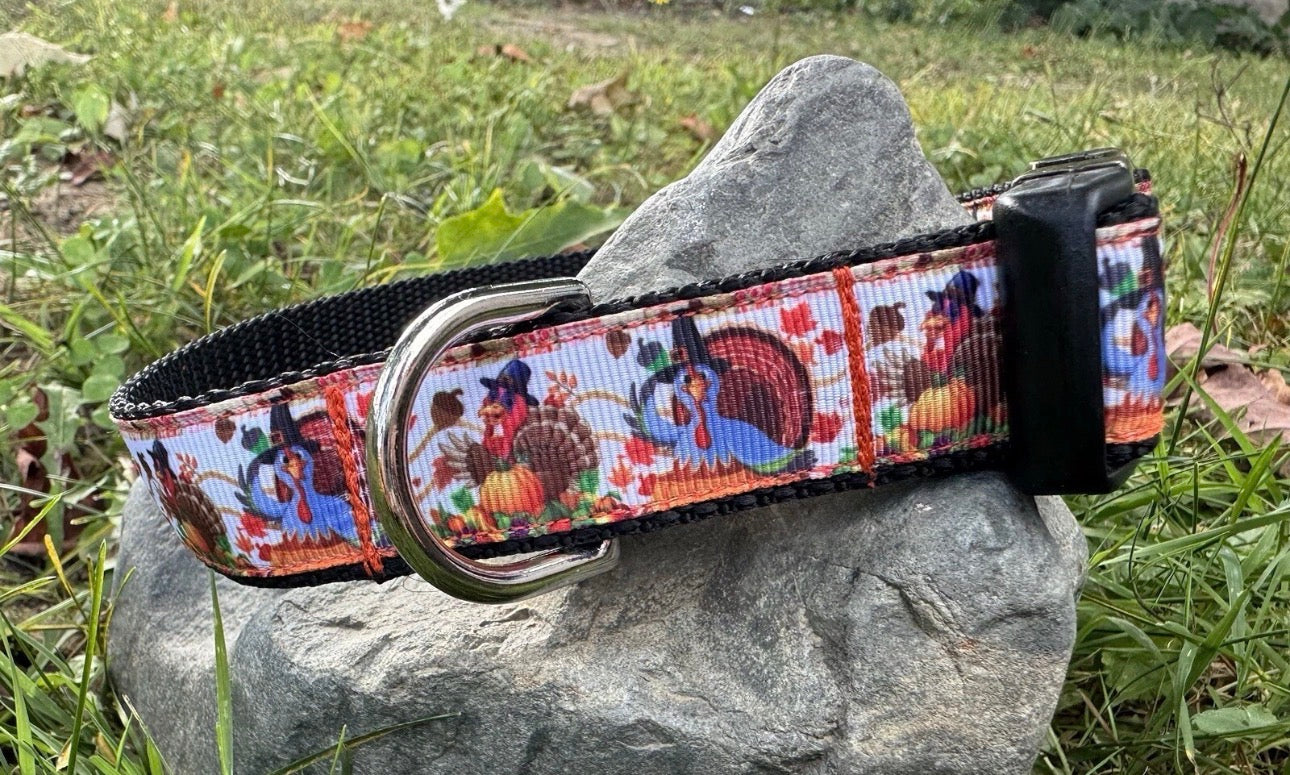 Dog Collar Turkeys Thanksgiving Large Handmade Heavy Duty With Buckle NEW
