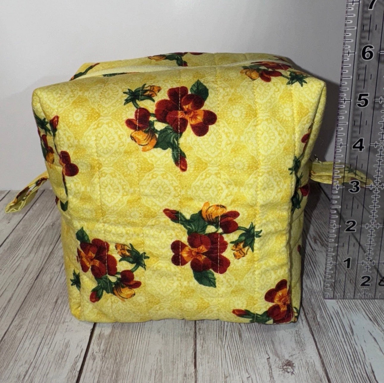 Boxy Makeup Bag Yellow Floral Theme Handmade Makeup Travel Toiletrie Bag