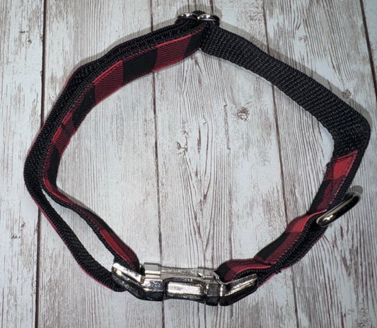 Dog Collar Red Buffalo Plaid Holiday Large Handmade Heavy Duty W/Buckle NEW