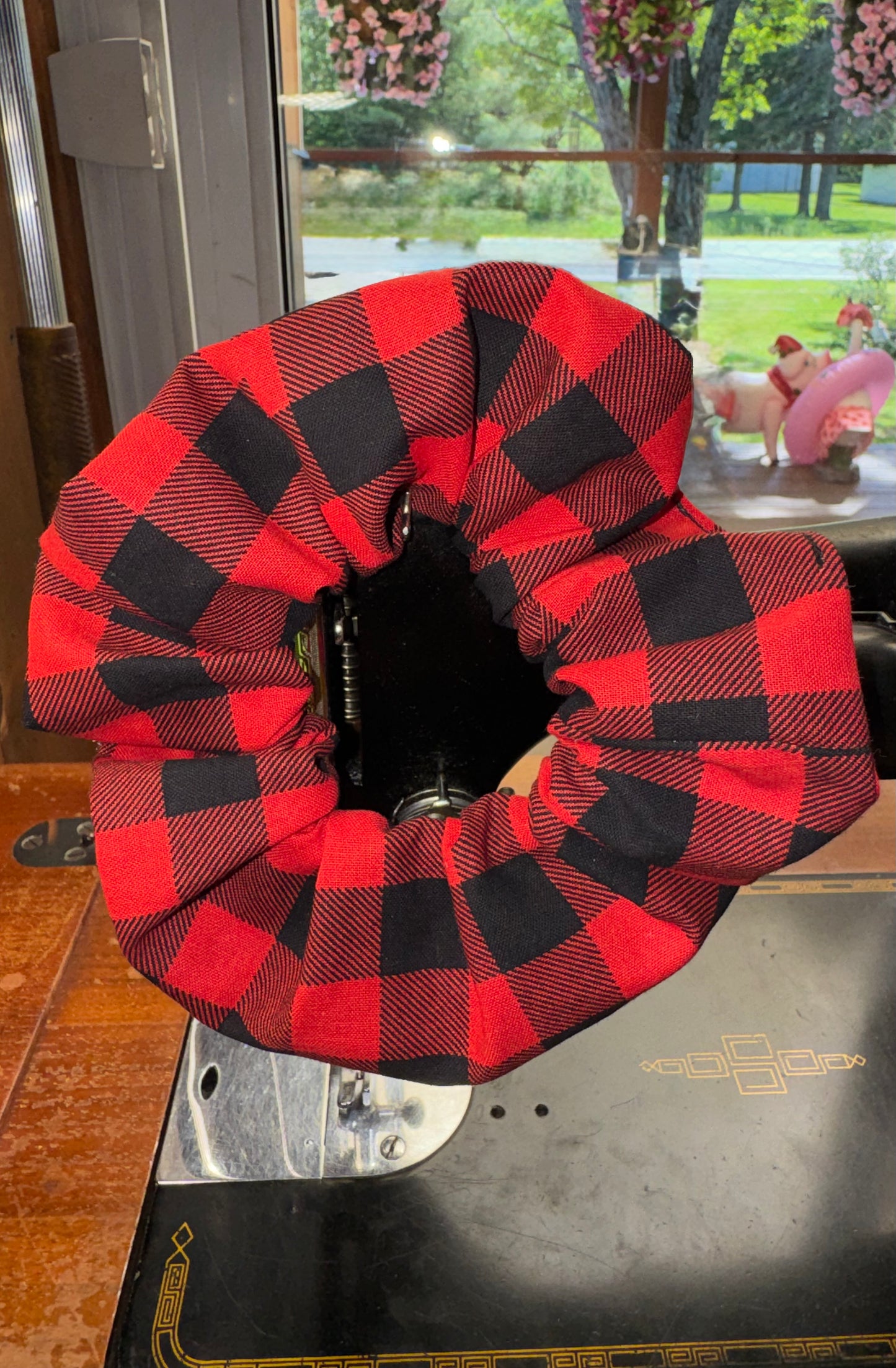 Handmade Red & Black Buffalo Plaid Hair Scrunchie 6”