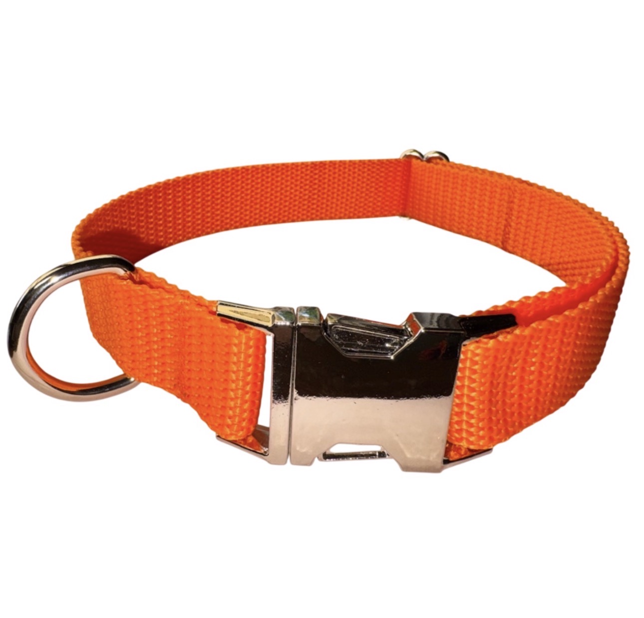 Dog Collar Blaze Orange Hunting Season Large Handmade Heavy Duty W/ Metal Buckle NEW