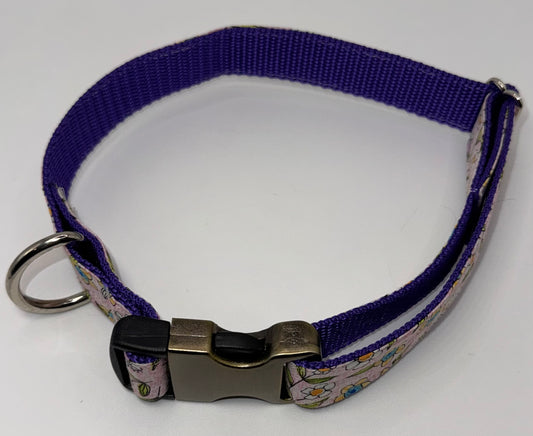 Large Handmade Heavy Duty Dog Collar Pink & Purple Flowers Print