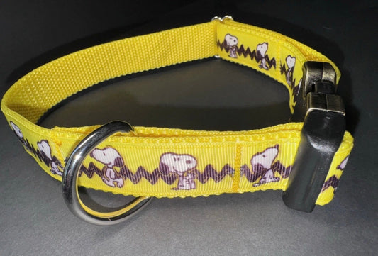 Dog Collar Peanuts Gang Snoopy Large Yellow Handmade Heavy Duty W/Buckle