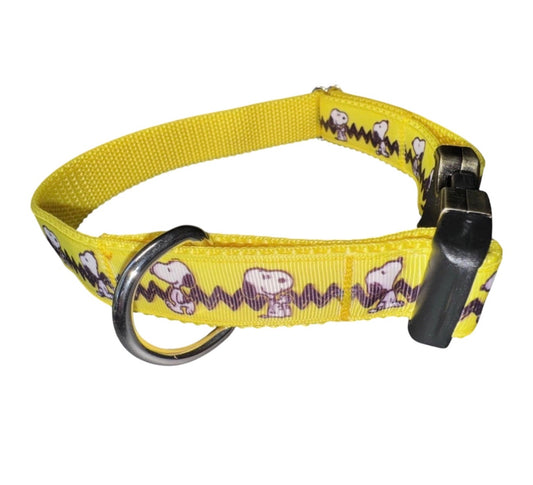 Dog Collar Peanuts Gang Snoopy Large Yellow Handmade Heavy Duty W/Buckle