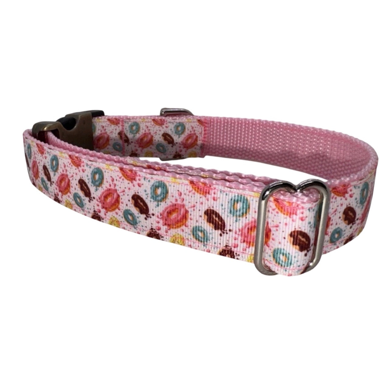 Large Handmade Heavy Duty Dog Collar Pink Frosted Delicious Donuts Print