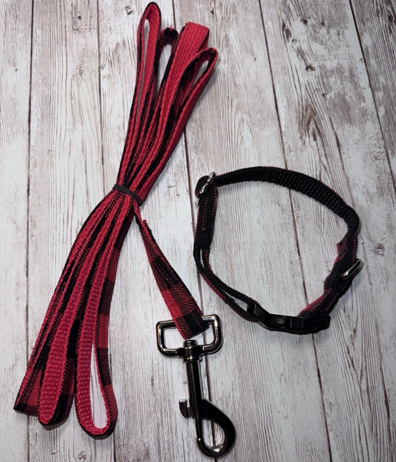 Dog Collar & Leash Set Buffalo Plaid Size Small For A Small Dog Cat Or Puppy