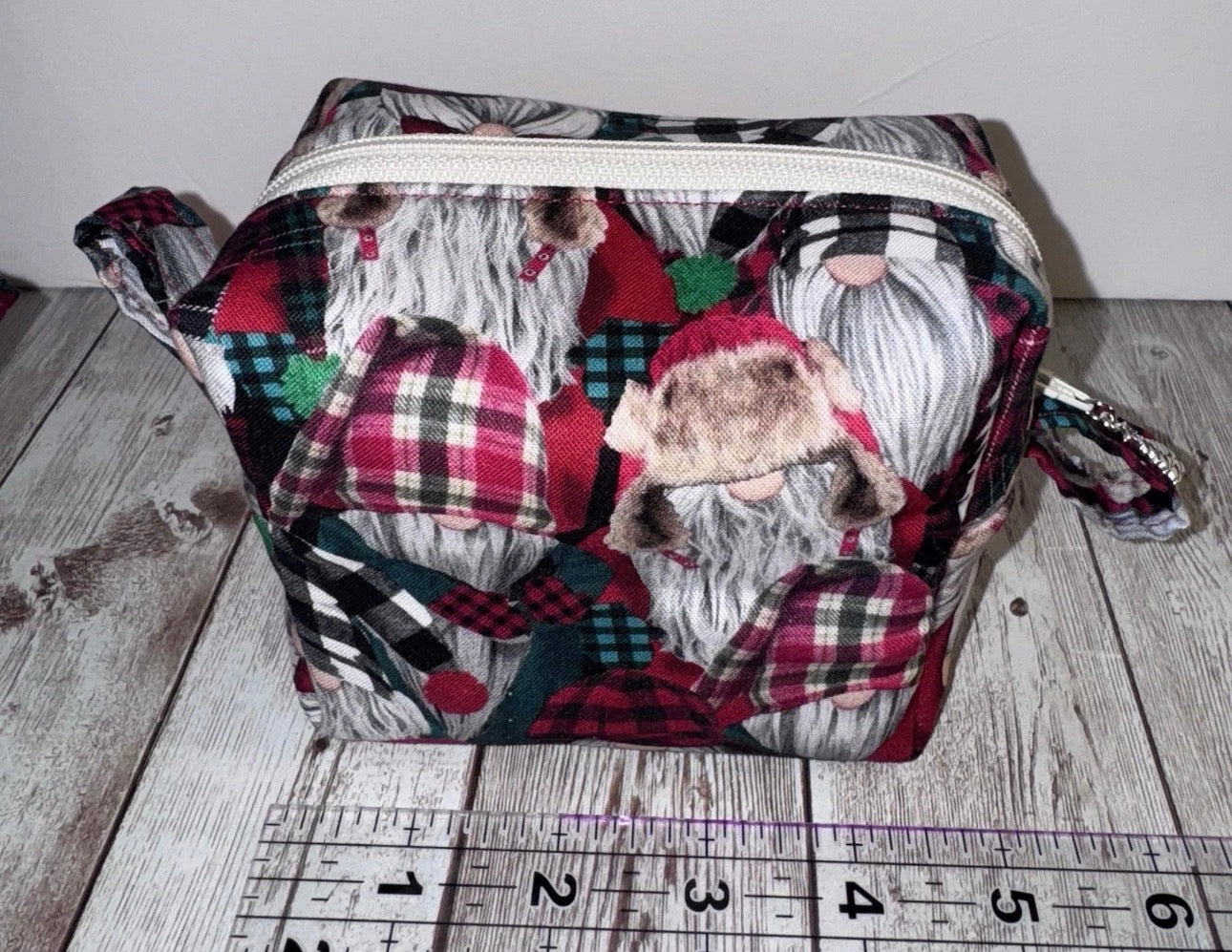 Boxy Makeup Bag Gnome Christmas Lumberjack Theme Set Of 2 Handmade Bags