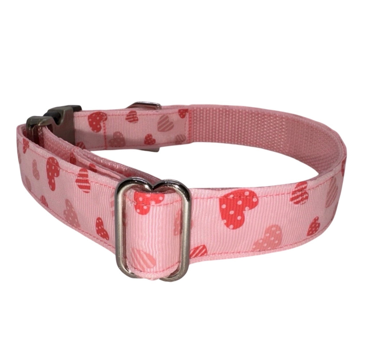 Large Handmade Heavy Duty Dog Collar Pink Hearts Valentine’s Print