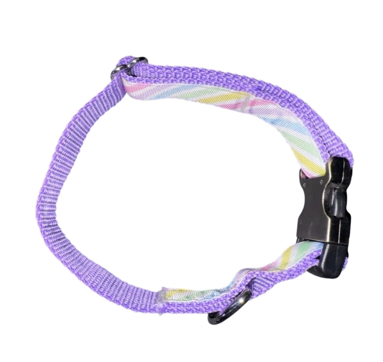 Dog Collar Rainbow Purple Colors Large Handmade Heavy Duty With Buckle NEW