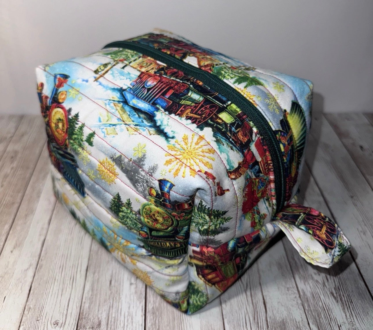 Boxy Handmade Christmas Train Holiday Makeup/Toiletrie Travel Bag 5.5”x7.5x6”