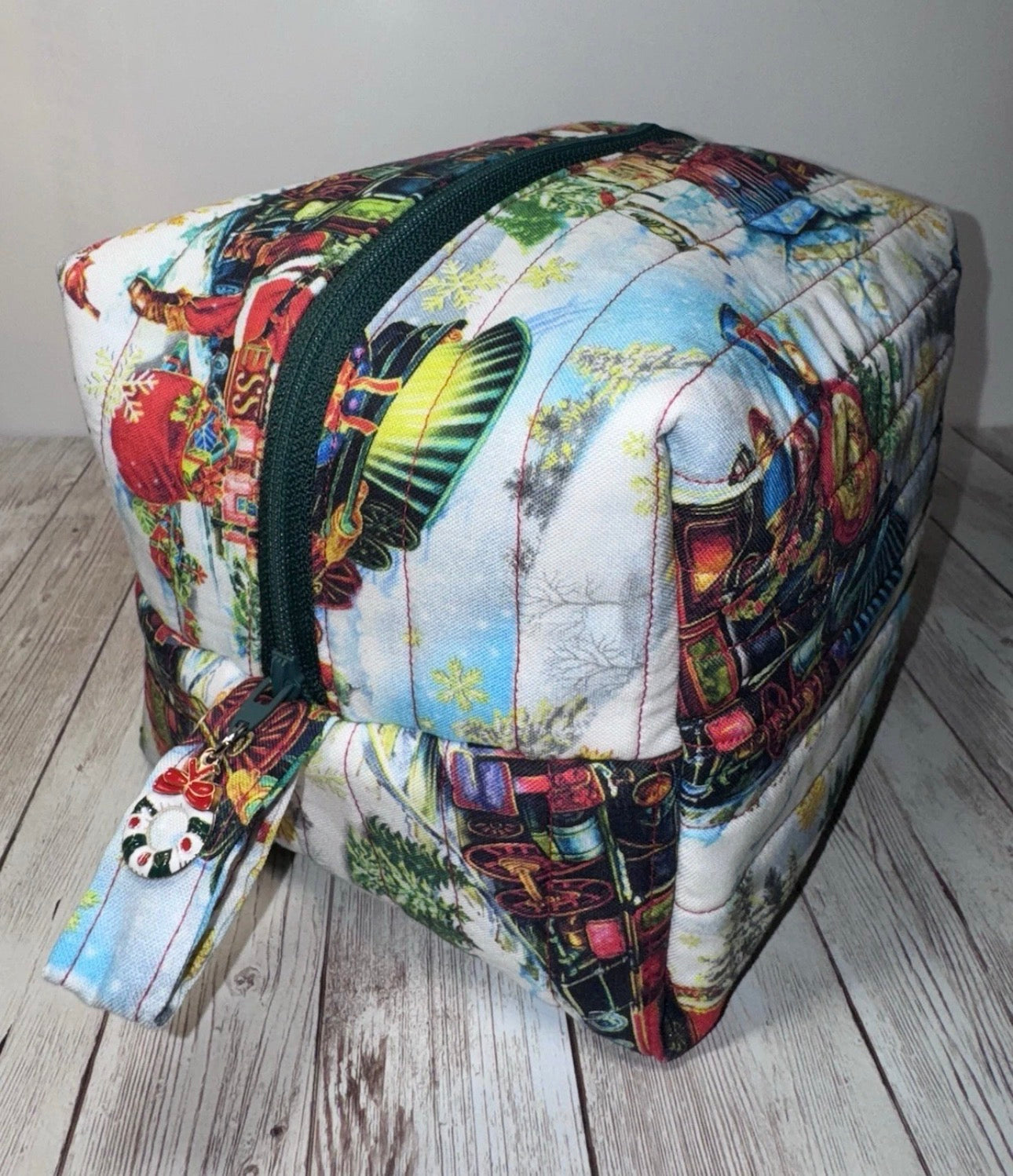Boxy Handmade Christmas Train Holiday Makeup/Toiletrie Travel Bag 5.5”x7.5x6”