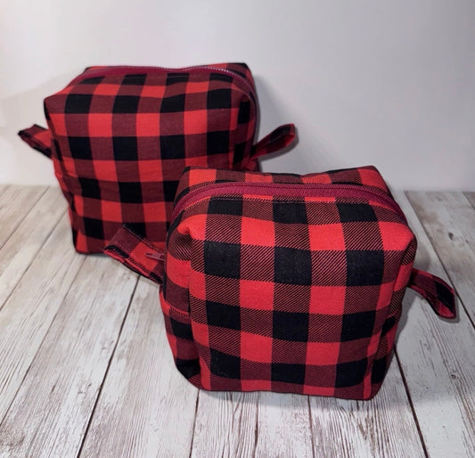 Boxy Makeup Bag Buffalo Plaid Christmas Lumberjack Theme 2 Handmade Bags Set