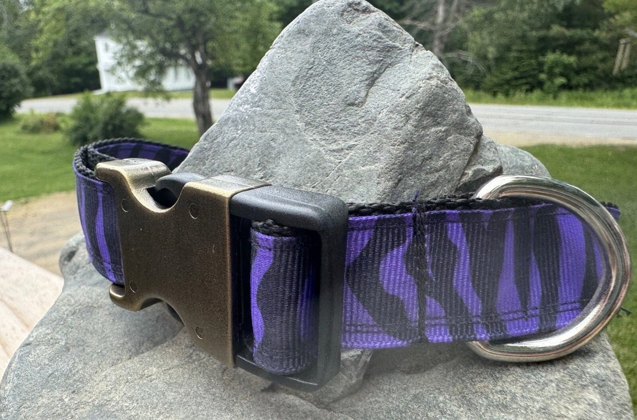 Dog Collar Purple Zebra Print Large Handmade Heavy Duty W/Buckle NEW
