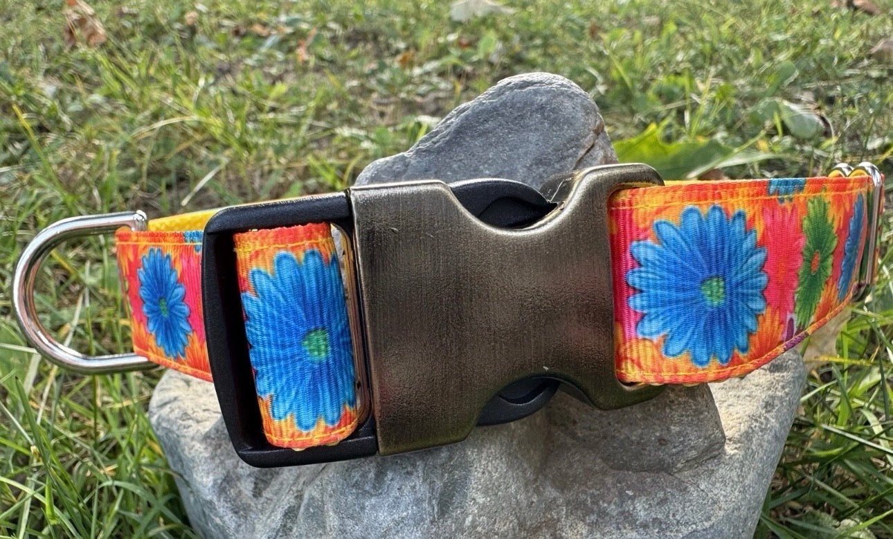 Dog Collar Yellow Flower Large Handmade Heavy Duty Pattern NEW