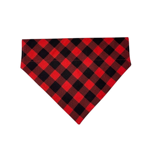 Dog Bandana Size Medium Red Buffalo Plaid Print Dog Handmade Size 9 and 1/4” Wide