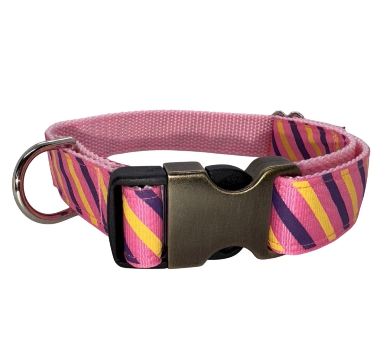 Large Handmade Heavy Duty Dog Collar Pink Stripes Colorful Valentine’s Print