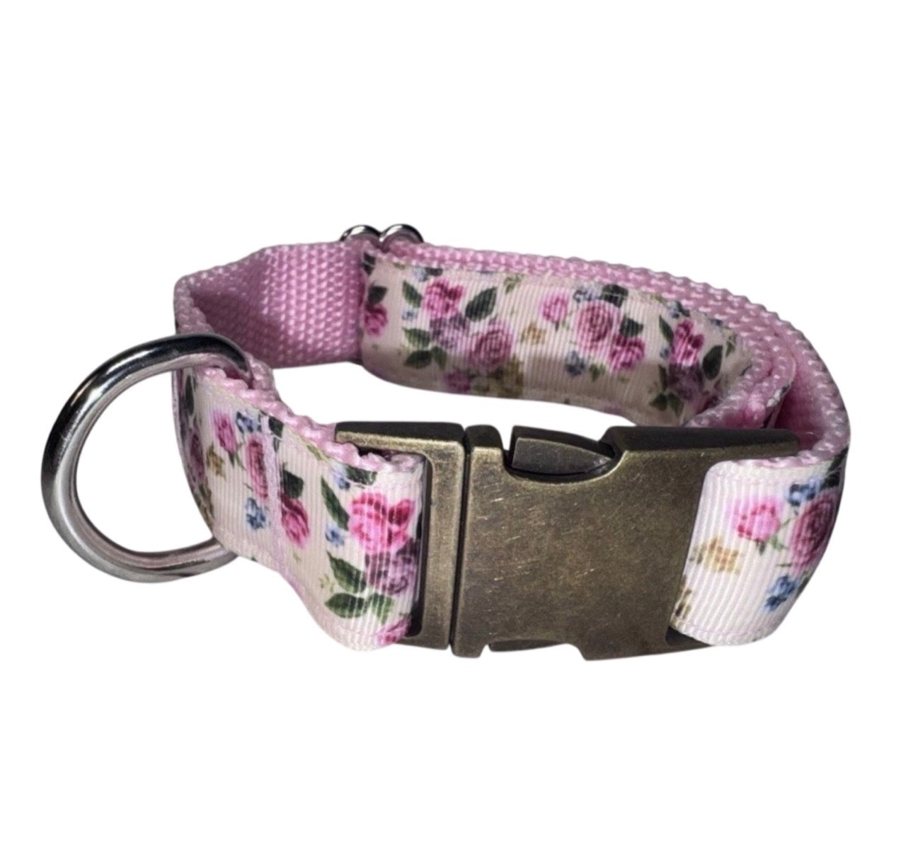 Dog Or Puppy Collar Pink Floral 1” Wide Small Handmade NEW With Metal Buckle