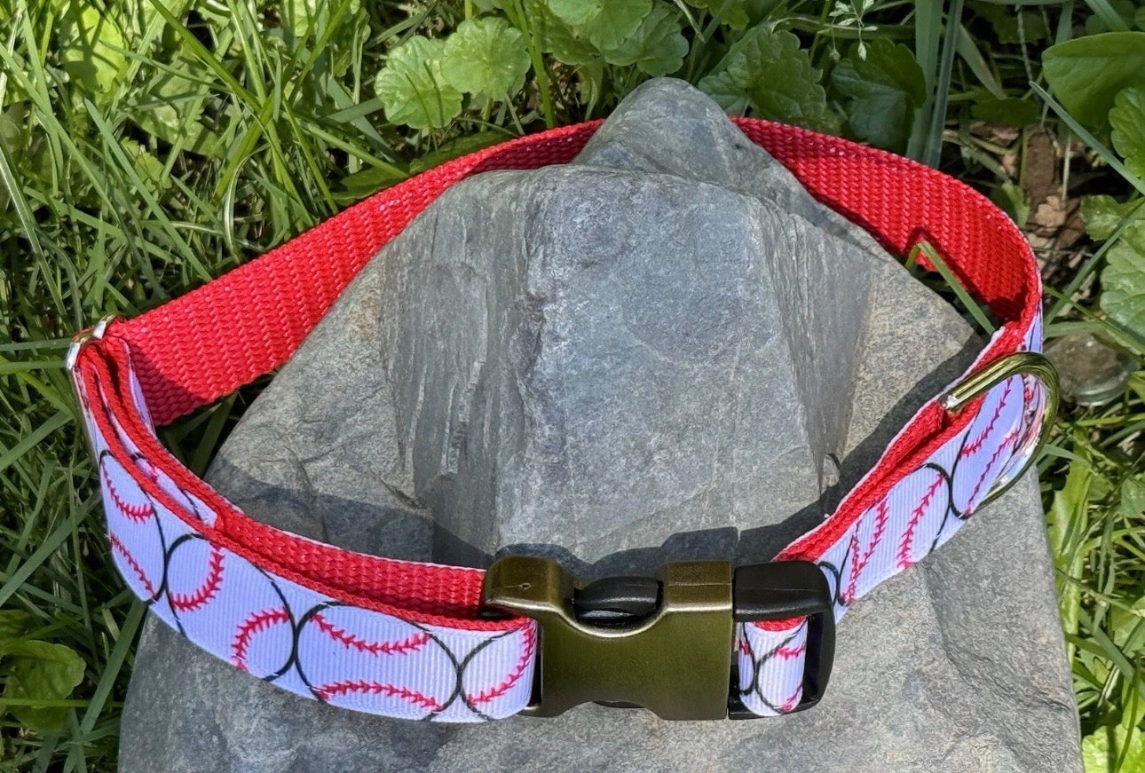 Dog Collar Baseball Sports Red Large Handmade Heavy Duty W/Buckle NEW
