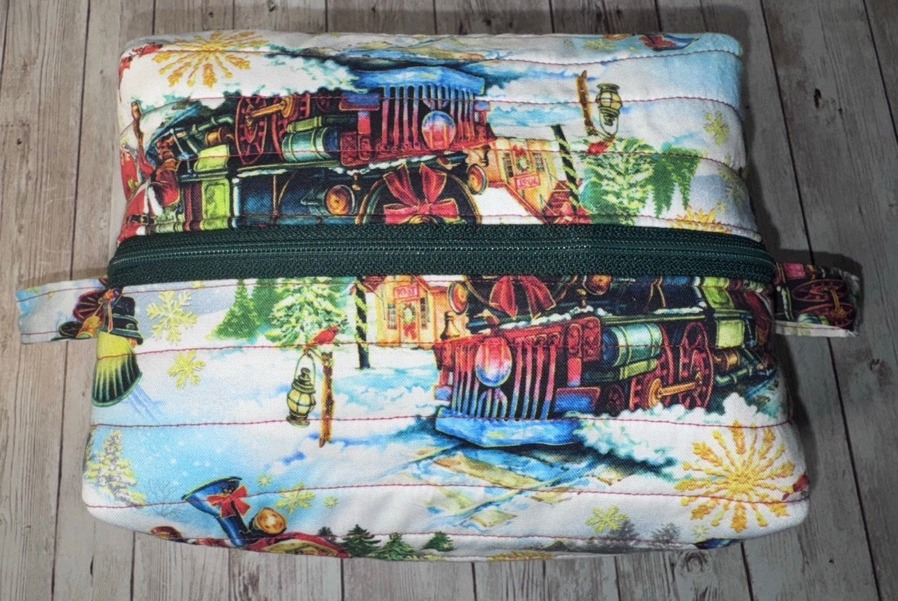 Boxy Handmade Christmas Train Holiday Makeup/Toiletrie Travel Bag 5.5”x7.5x6”