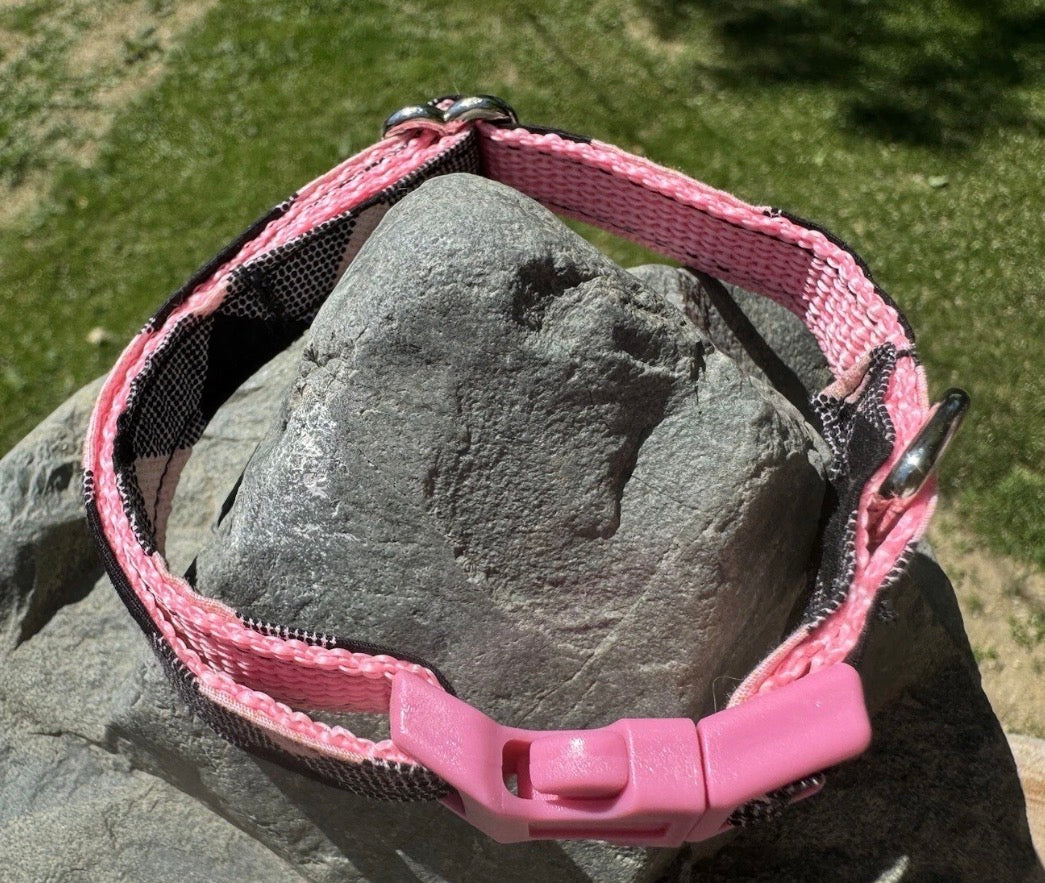 Dog/Cat/Puppy Collar Pink Plaid Small Handmade Heavy Duty NEW
