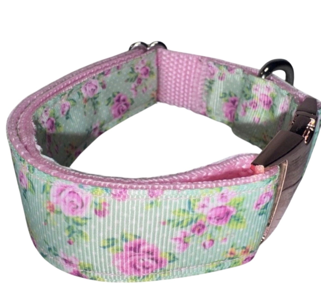 Dog Or Puppy Collar Pink Roses 1” Wide Small Handmade NEW With Metal Buckle