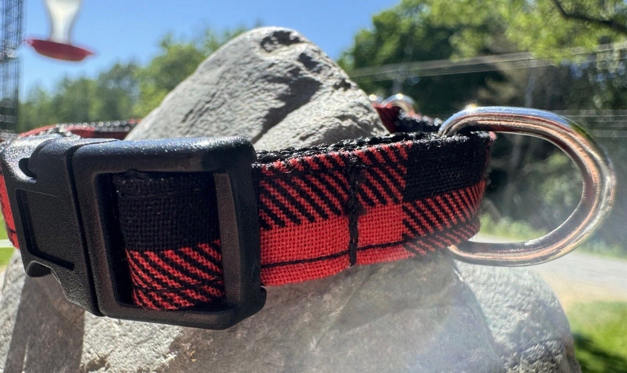 Dog/Cat/Puppy Collar Red Plaid Small Handmade Heavy Duty NEW