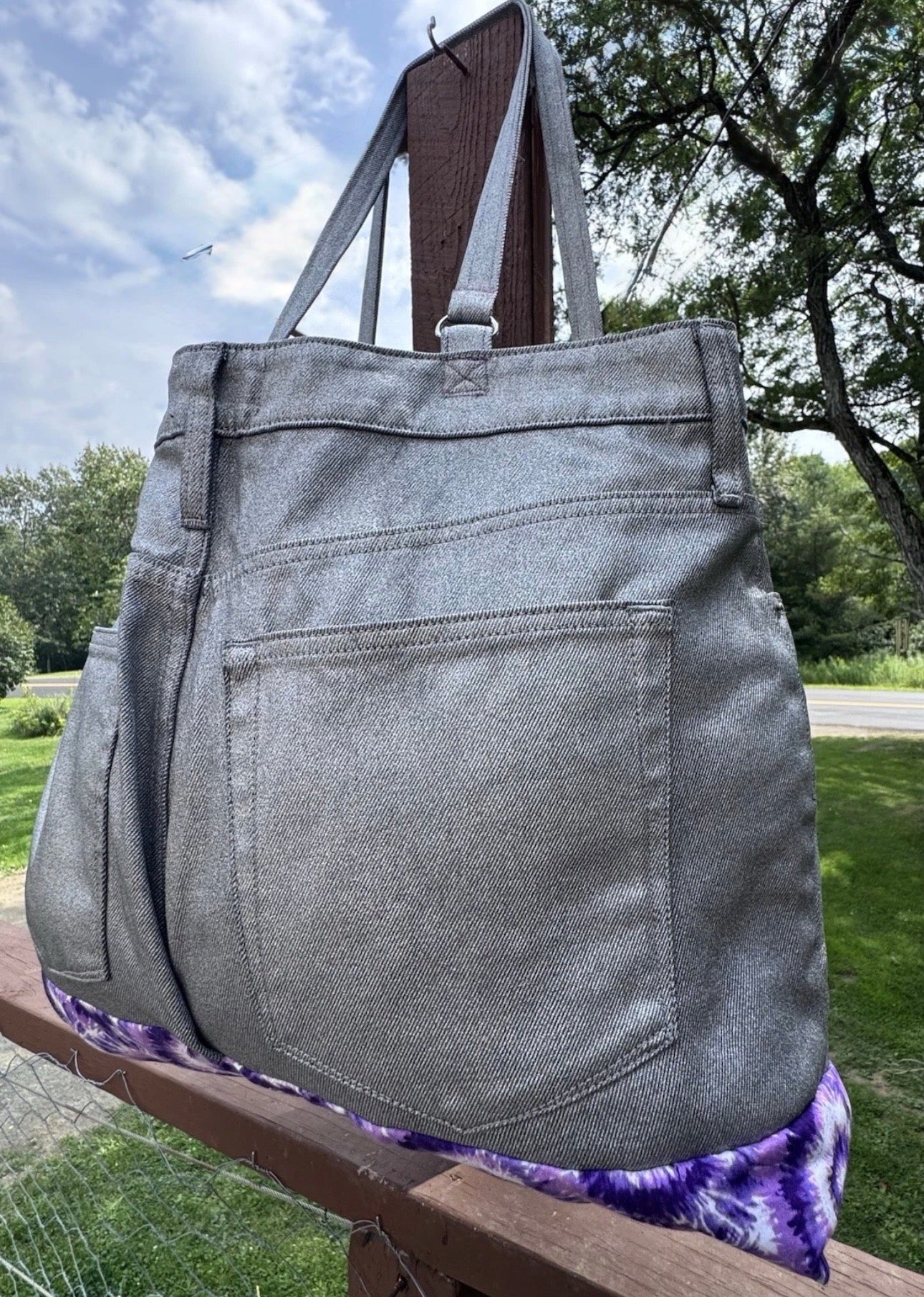 Jeans Handmade Large Repurposed Recycled Jeans Bag Tote For Beach, Groceries, Work, Or Purse