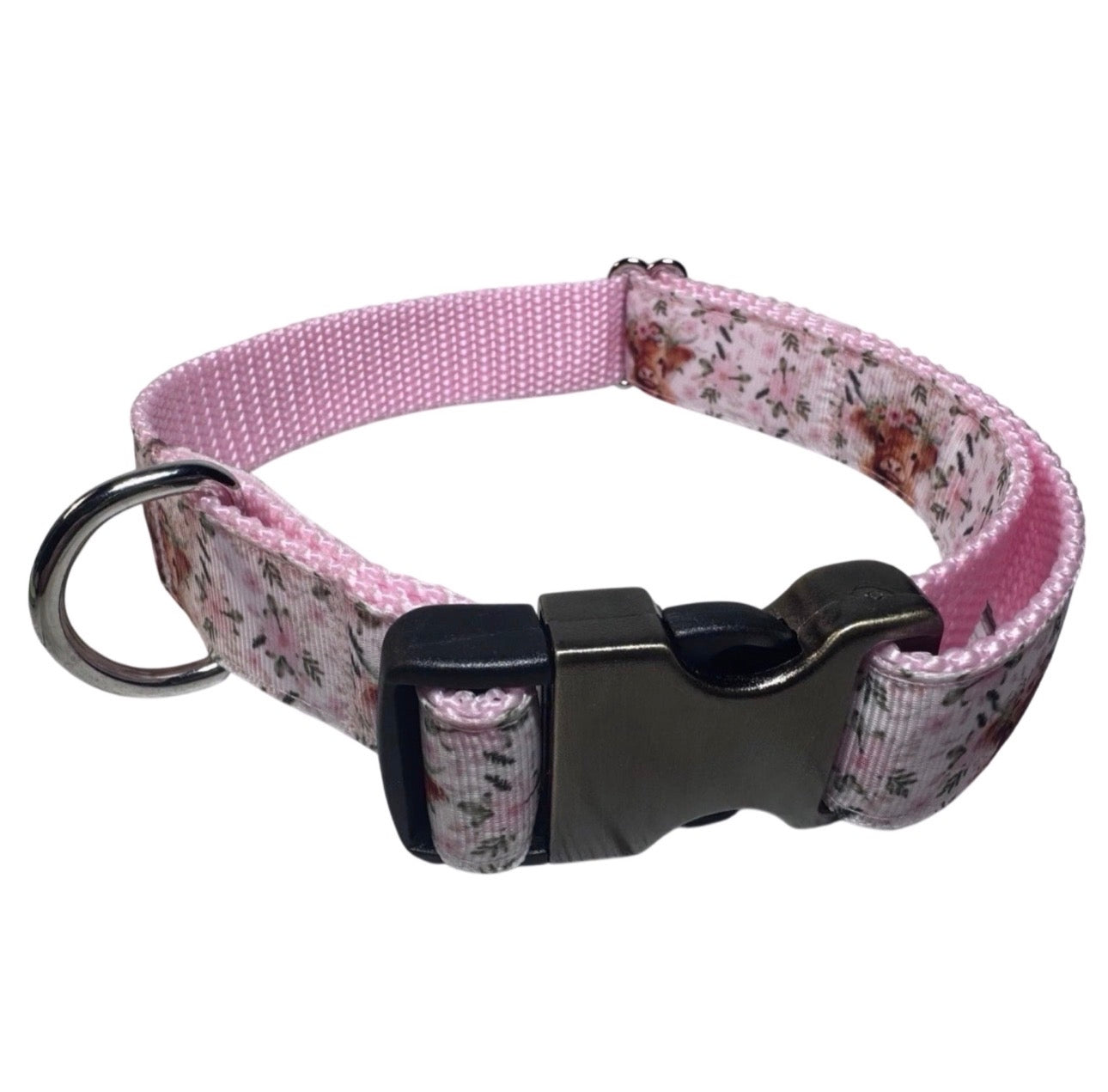 Dog Collar Highland Cow Pink Large Handmade Heavy Duty W/Buckle NEW