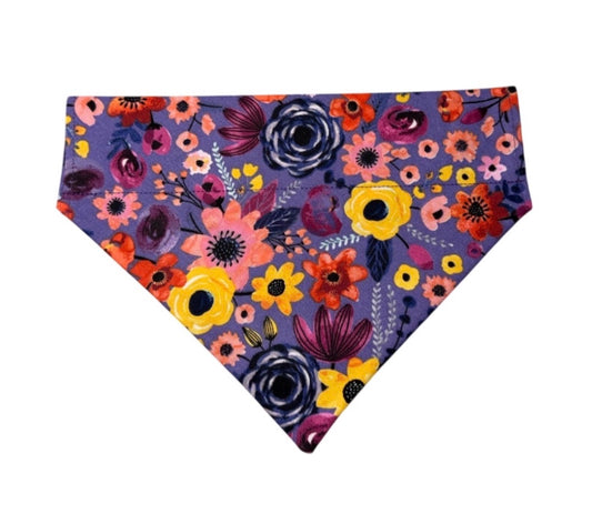 Dog Bandana Size Medium Purple Flower Print Dog Handmade Size 9 and 1/2” Wide