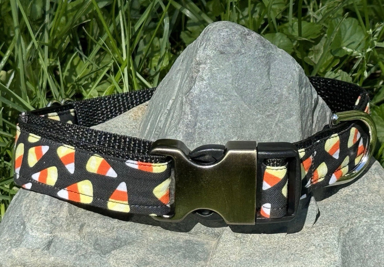 Dog Collar Candy Corn Fall Halloween  Large Handmade Heavy Duty W/Buckle NEW