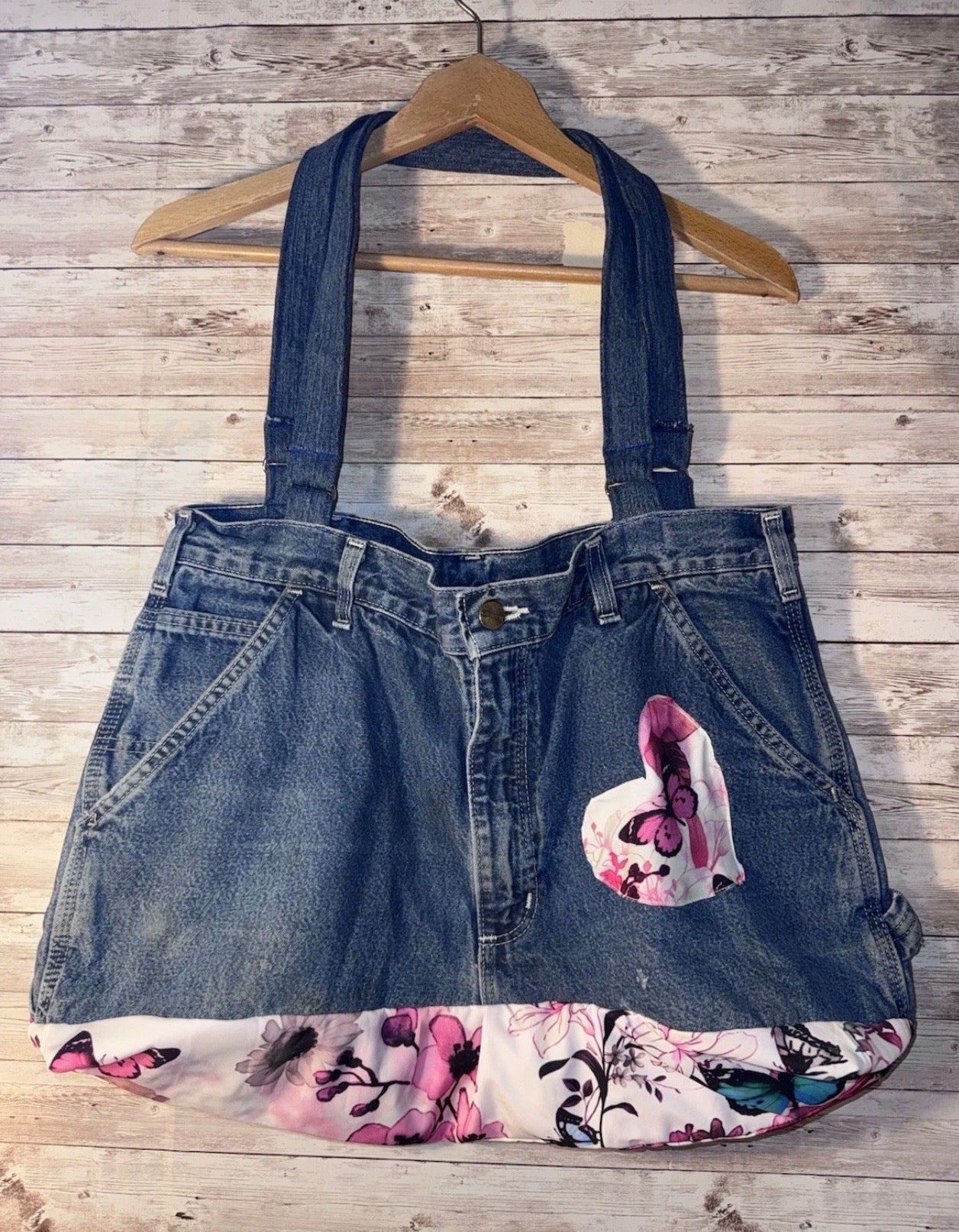Jeans Handmade Large Repurposed Denim Blue Jeans Bag Tote For Beach, Groceries, Work, Or Purse