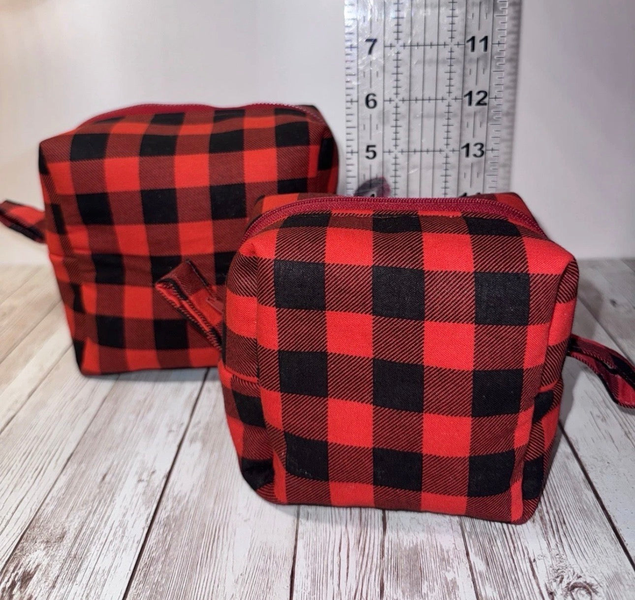 Boxy Makeup Bag Buffalo Plaid Christmas Lumberjack Theme 2 Handmade Bags Set