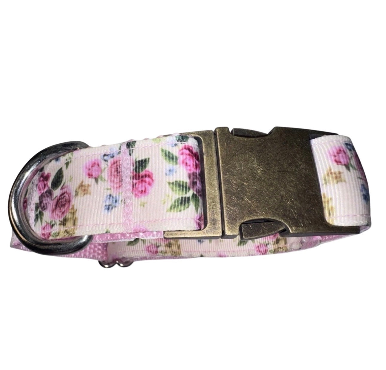 Dog Or Puppy Collar Pink Floral 1” Wide Small Handmade NEW With Metal Buckle